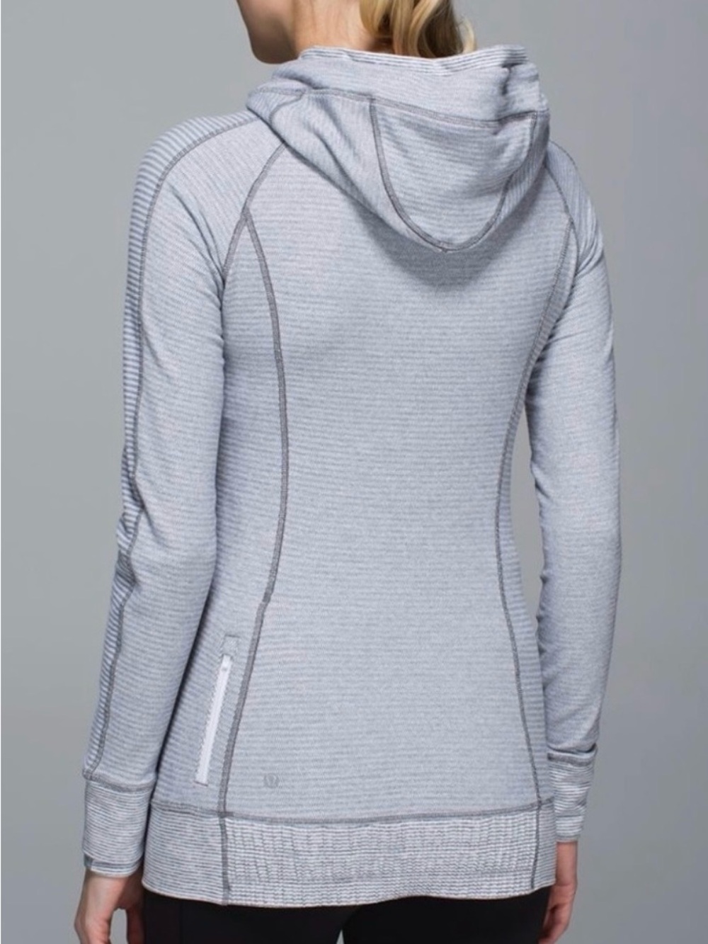 lululemon athletica Think Fast Hoodie, in Heathered Light Gray pinstripe.